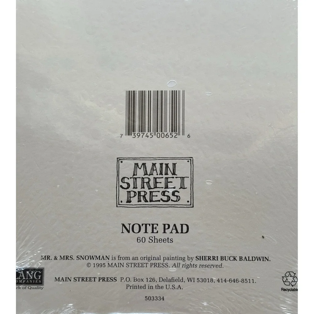 Vtg Main St Press Christmas Note Pad LOT of 2 NIP Baldwin Stouffer Snowmen Holly